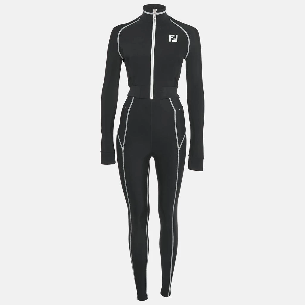 Fendi Fendi Black Zucca Print Technical Jersey Zip-Up Jacket and Leggings Set XS