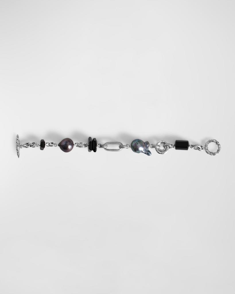 Stephen Dweck Black Agate and Baroque Pearl Bracelet in Sterling Silver