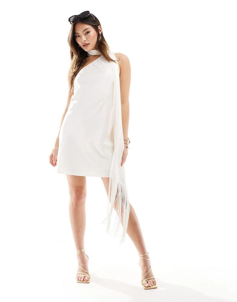 Abercrombie & Fitch Abercrombie & Fitch scarf satin mini dress in white 1