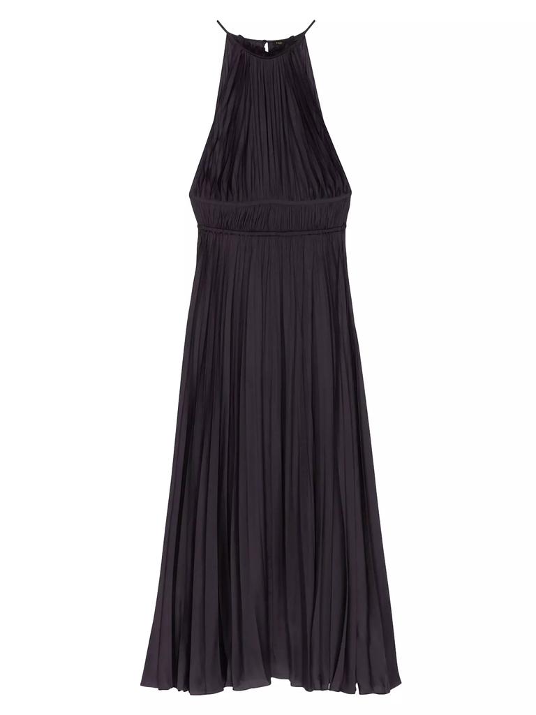 Maje Pleated Satin Maxi Dress