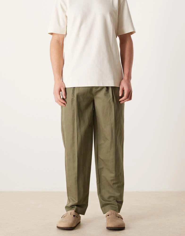 ASOS ASOS DESIGN smart linen rich oversized tapered trousers in olive green 2