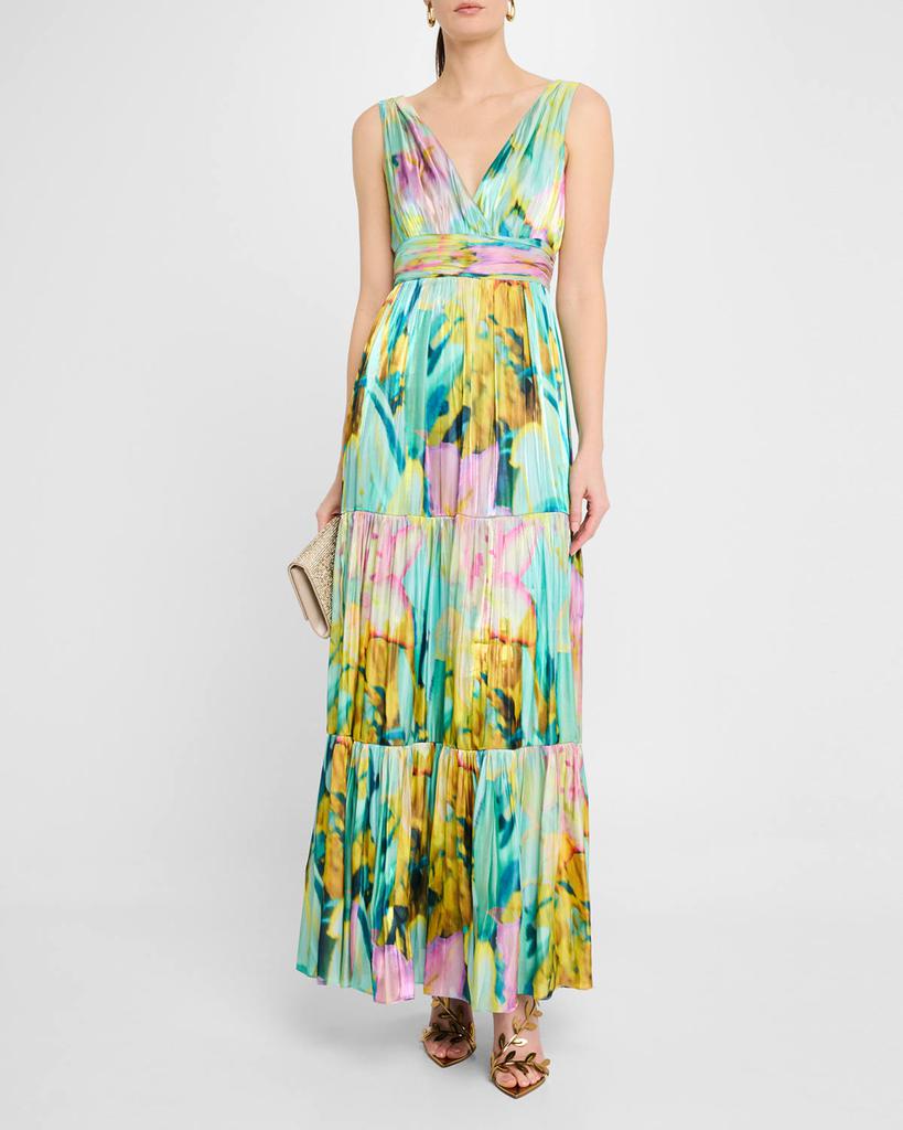 Kobi Halperin Britt Tiered Metallic Satin Maxi Dress