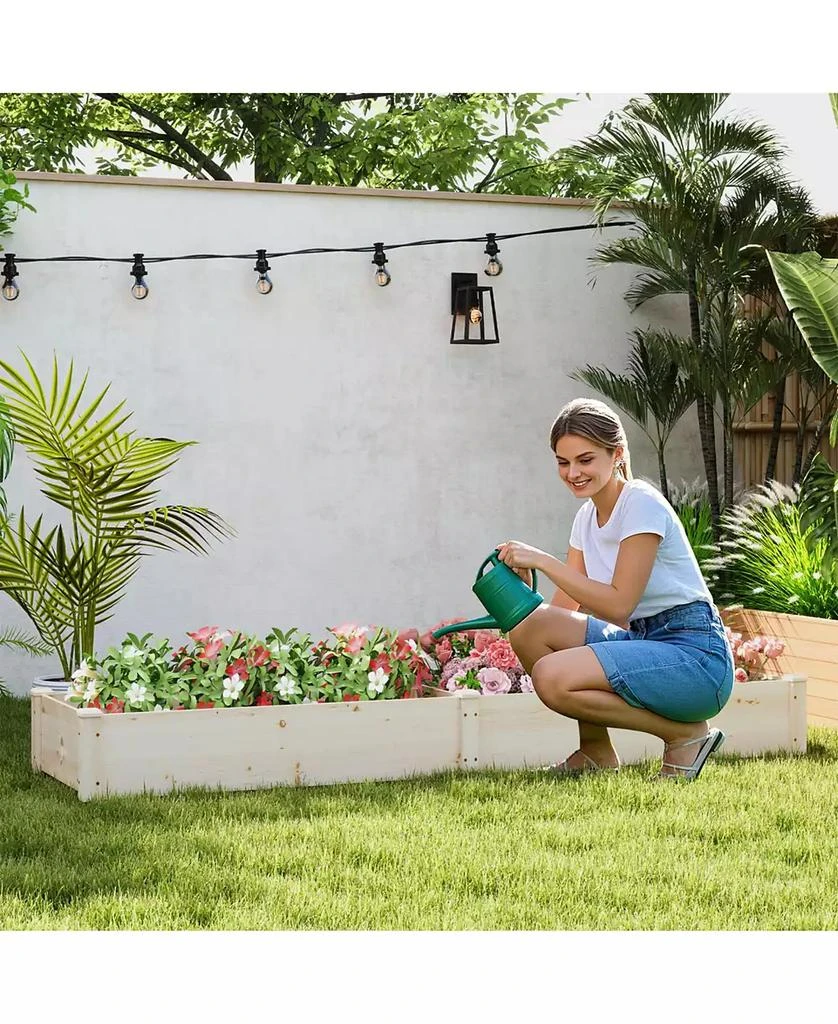 SUGIFT Wooden Raised Open-Ended Base Garden Bed with 2 Planter Box Dividers 8