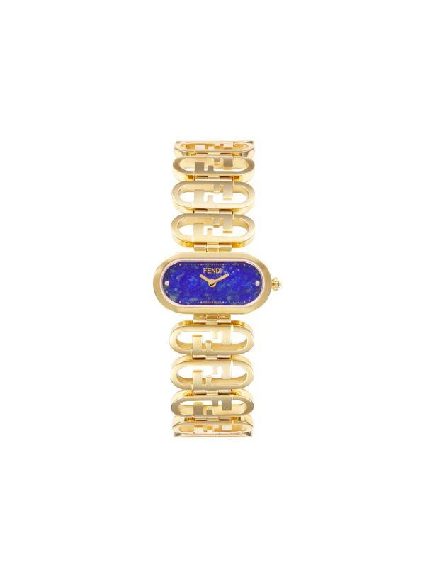 Fendi Fendi O
lock Ion-Plated Yellow Gold Stainless Steel, Lapis Lazuli Stone 
0.03 TCW Diamond Oval Quartz Watch 1