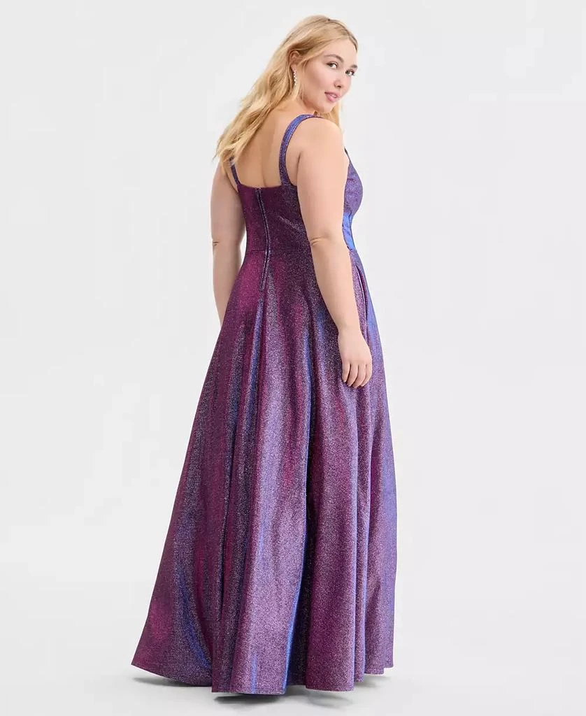City Studios Trendy Plus Size Glitter V-Neck Sleeveless Gown - GRAPE - Size 16W