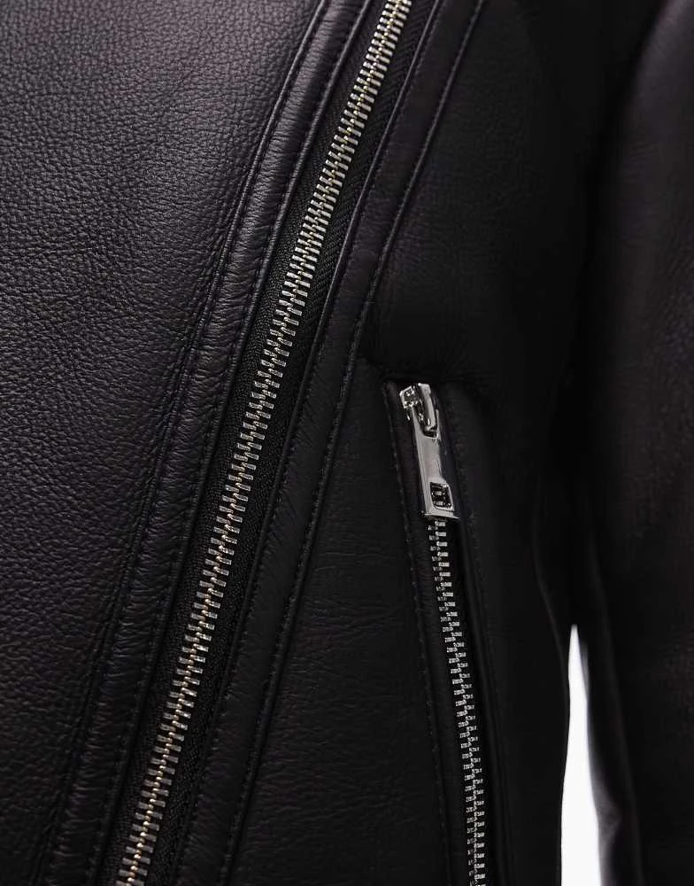 Mango Mango shearling aviator jacket in black 3