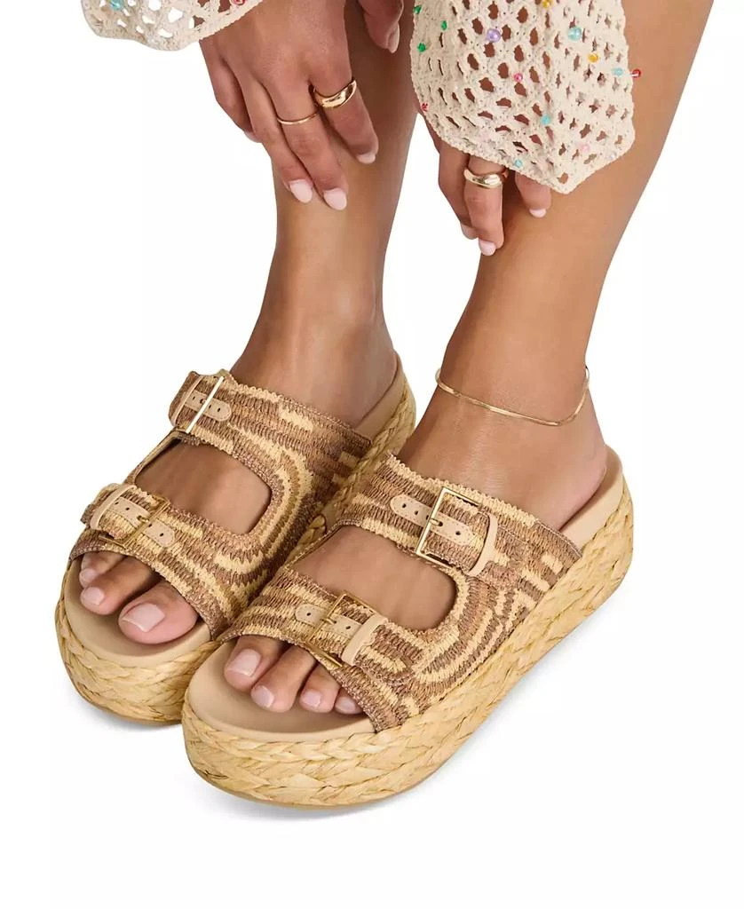 Dolce Vita Women's Falyn Platform Double Buckle Raffia Woven Footbed Sandals 7