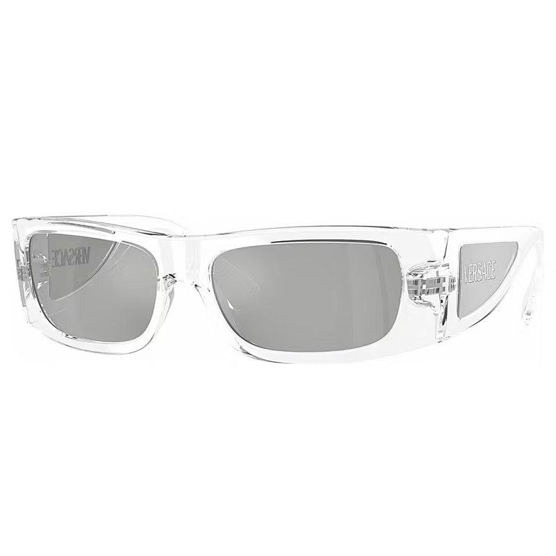 Versace Versace Rectangle Full Rim, with a Transparent frame and Clear Mirror Silver lens.