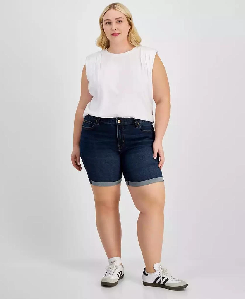 Celebrity Pink Trendy Plus Size Rolled-Cuff Denim Shorts 1
