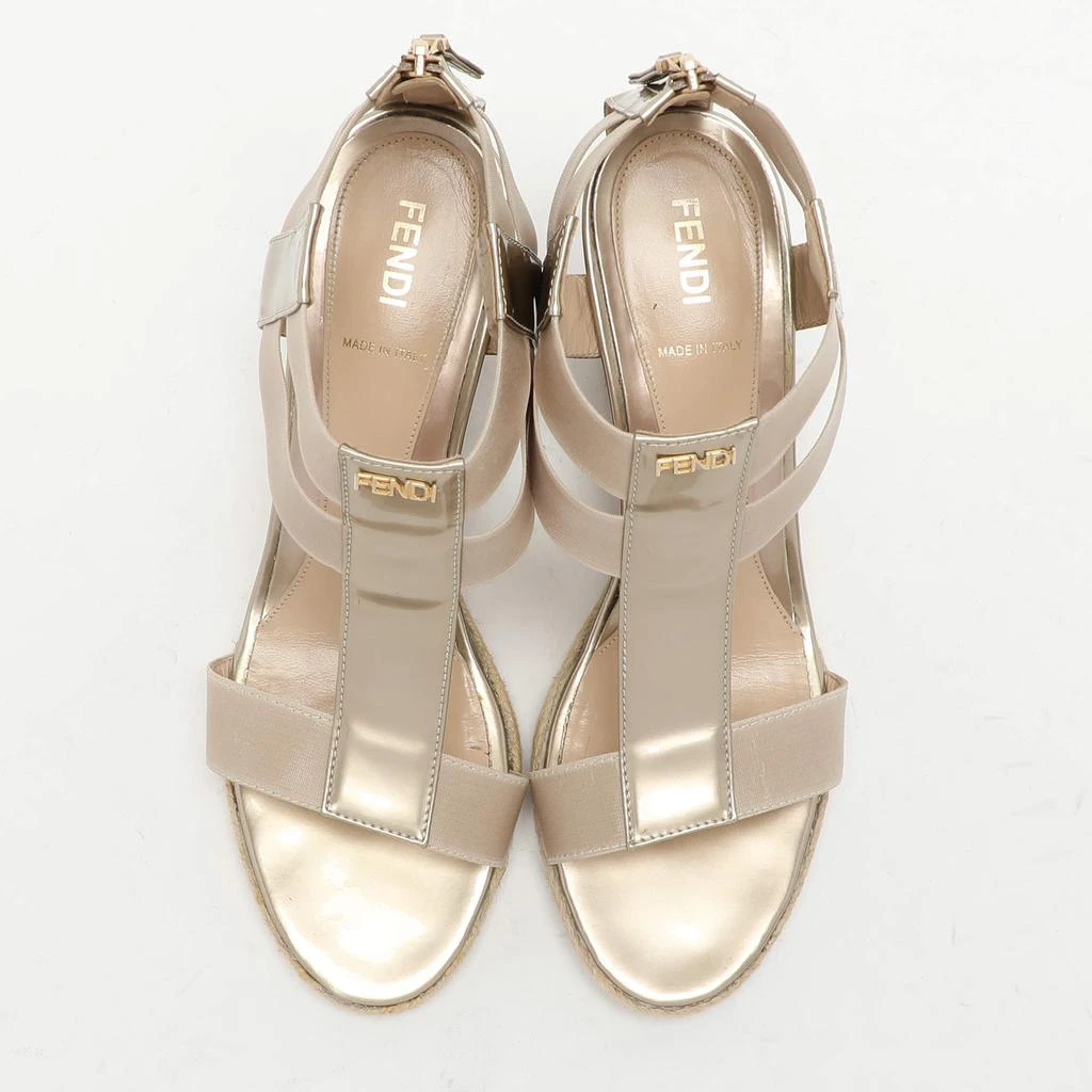 Fendi Fendi Beige Patent Leather Wedge Espadrille Sandals Size 38 3