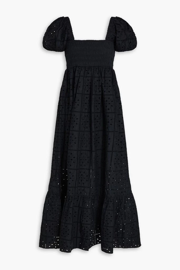 Ganni Shirred broderie anglaise cotton maxi dress 1