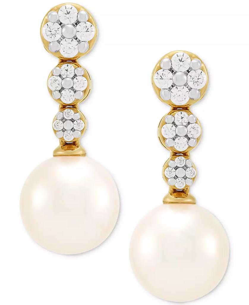 Honora Cultured Ming Pearl (8mm) & Diamond (1/5 ct. t.w.) Graduated Cluster Drop Earrings in 14k Gold