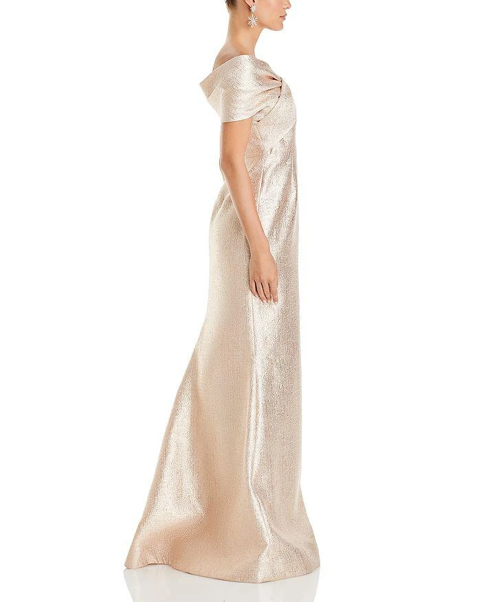 Teri Jon Metallic Jacquard Twist Bodice Off-the-Shoulder Gown 5