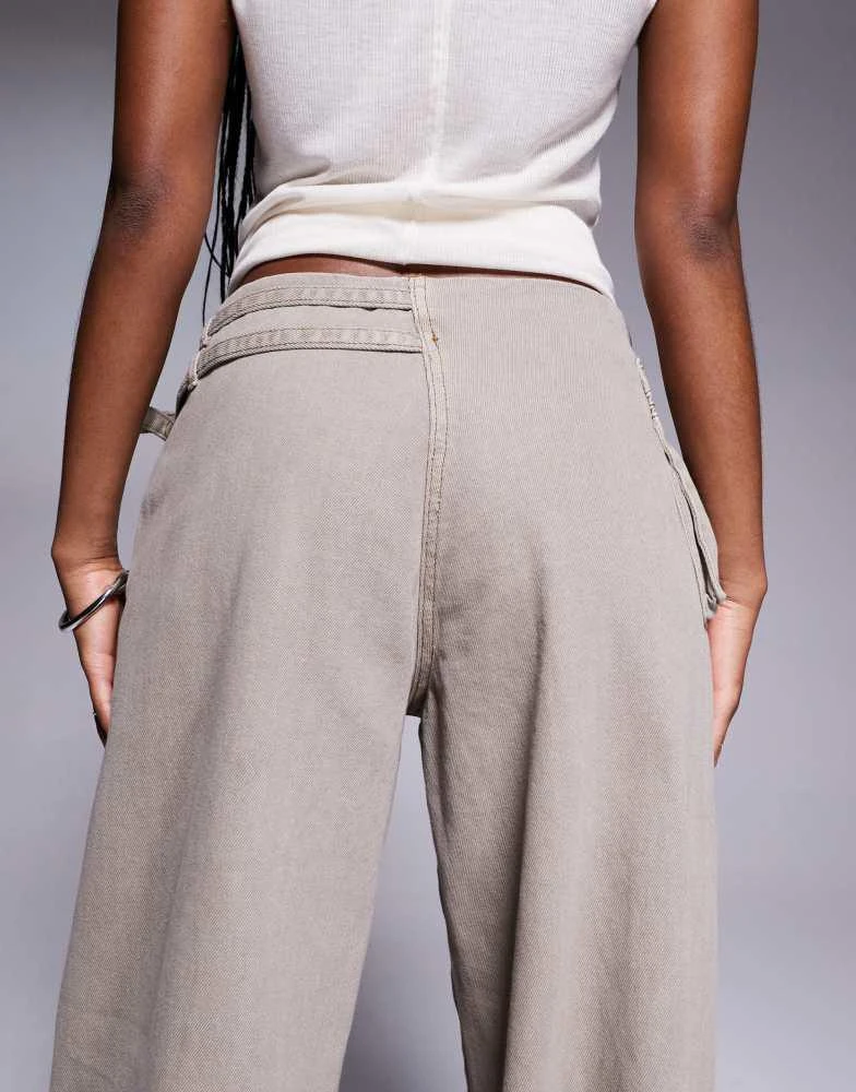 Princess Polly Princess Polly buckle and pocket detail baggy wide leg jeans in washed brown 4