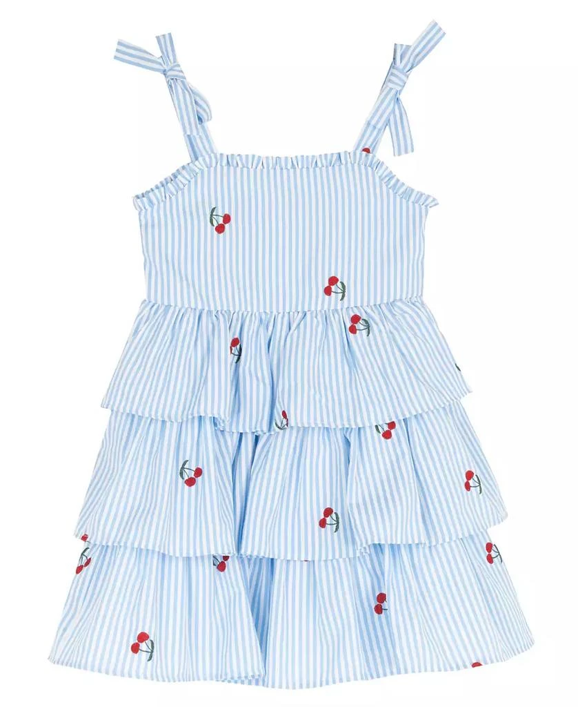 Rare Editions Girls' 2-6X Seersucker Gingham Cherry Embroidered 3 Tier Short Dress