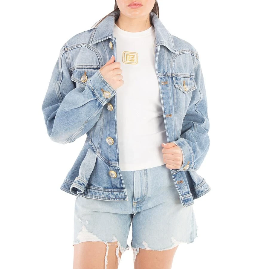 Balmain Logo-Buttons Pleated Denim Blazer 1