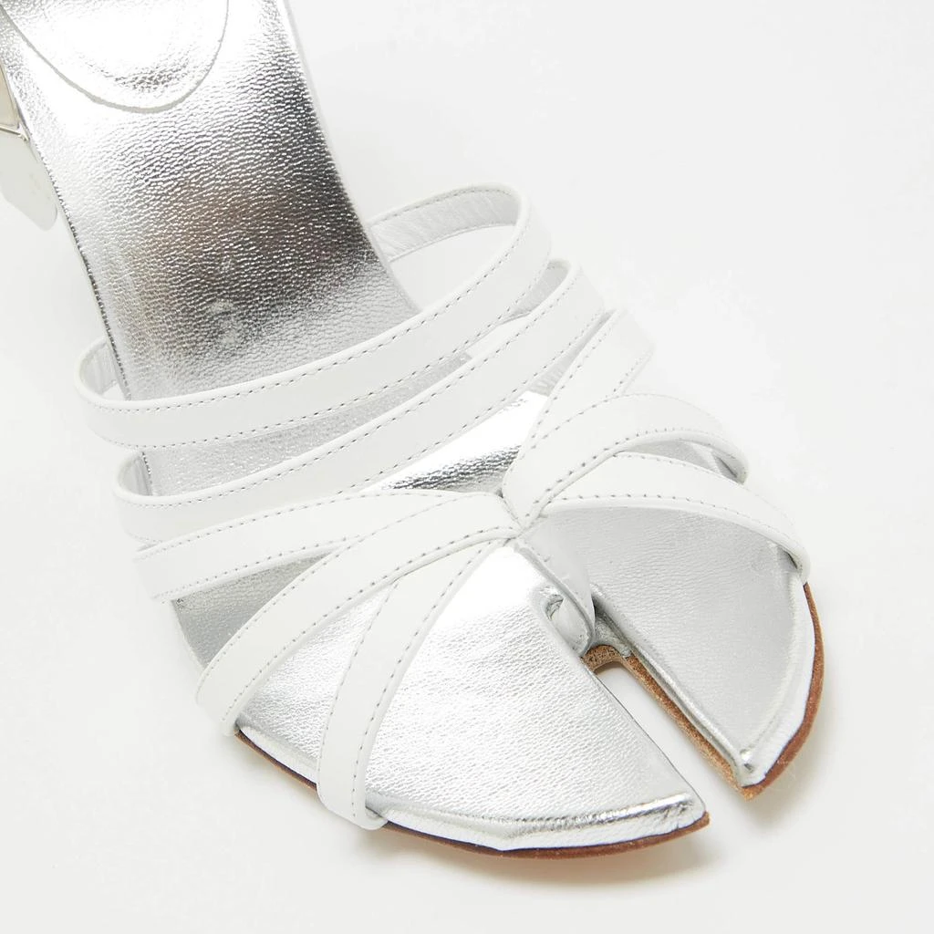 Burberry Burberry Grey/White Leather Block Heel Ankle Strap Sandals Size 39 7