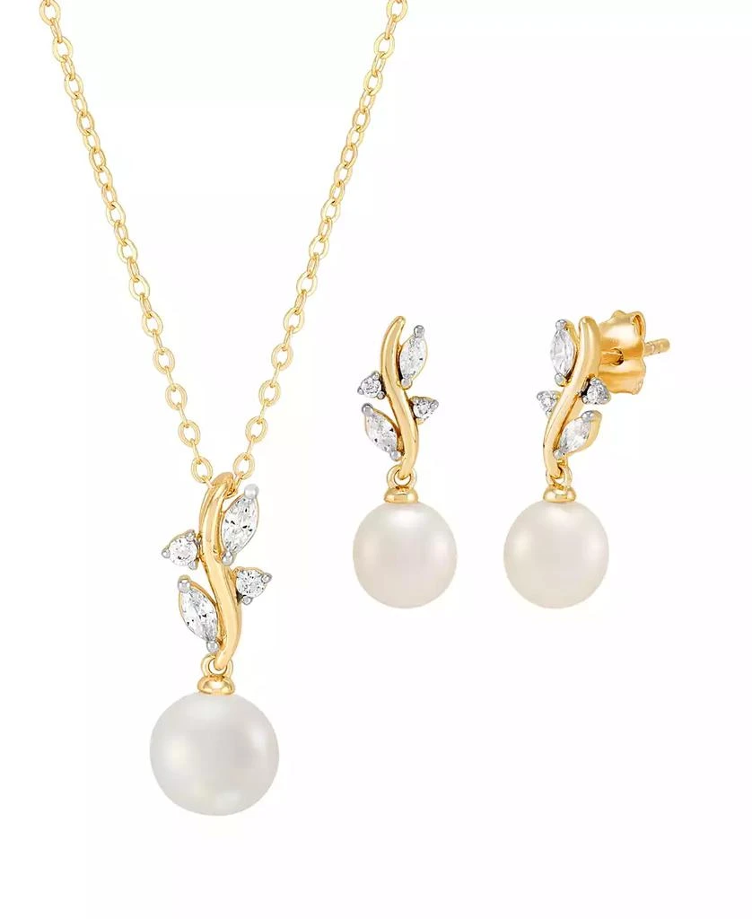 Macy
s 2-Pc. Cultured Freshwater Pearl (7-8mm)
White Cubic Zirconia Drop Earrings and Pendant Necklace Set in 14k Yellow Gold Over Sterling Silver