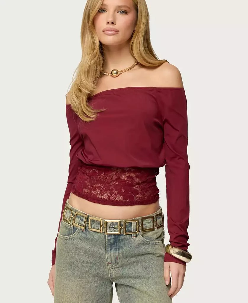 Edikted Women
s Dorona Lacey Off Shoulder Top