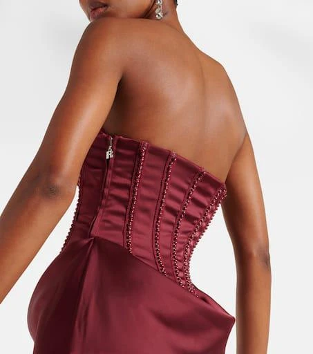 ROTATE Birger Christensen Embellished draped satin corset gown 6