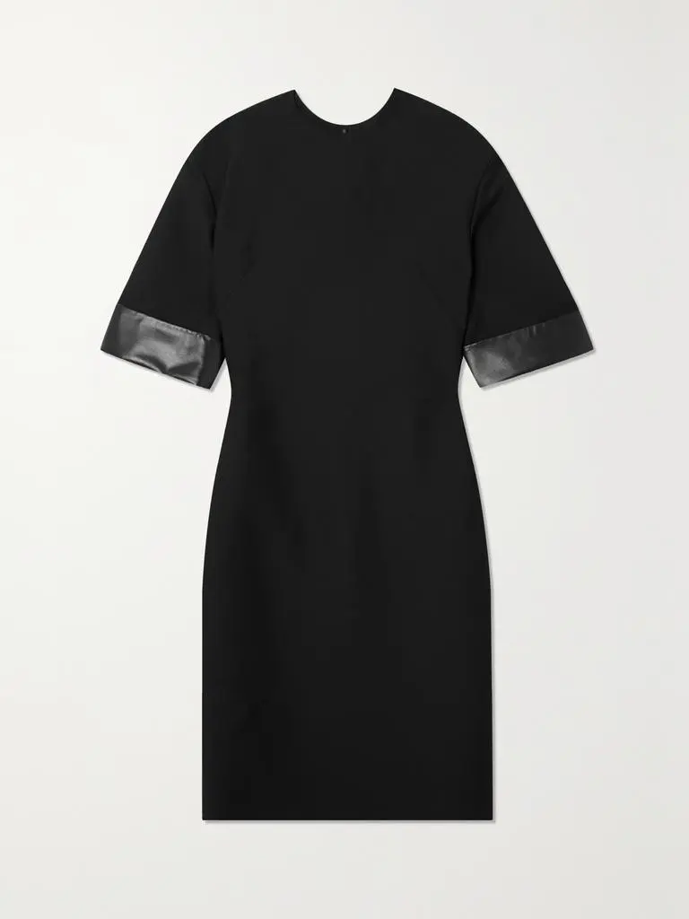 Leather-trimmed Wool And Silk-blend Crepe Dress - IT40