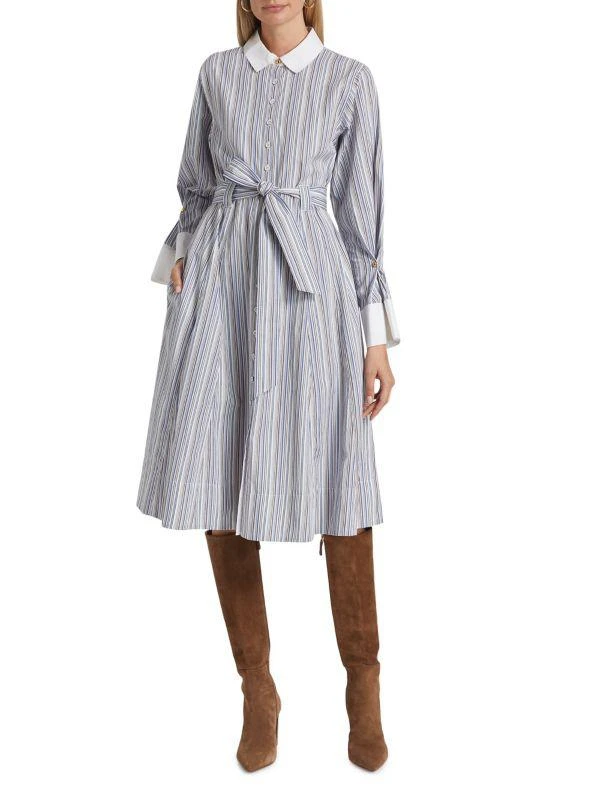 Derek Lam Alana Striped Cotton Long-Sleeve Shirtdress 1