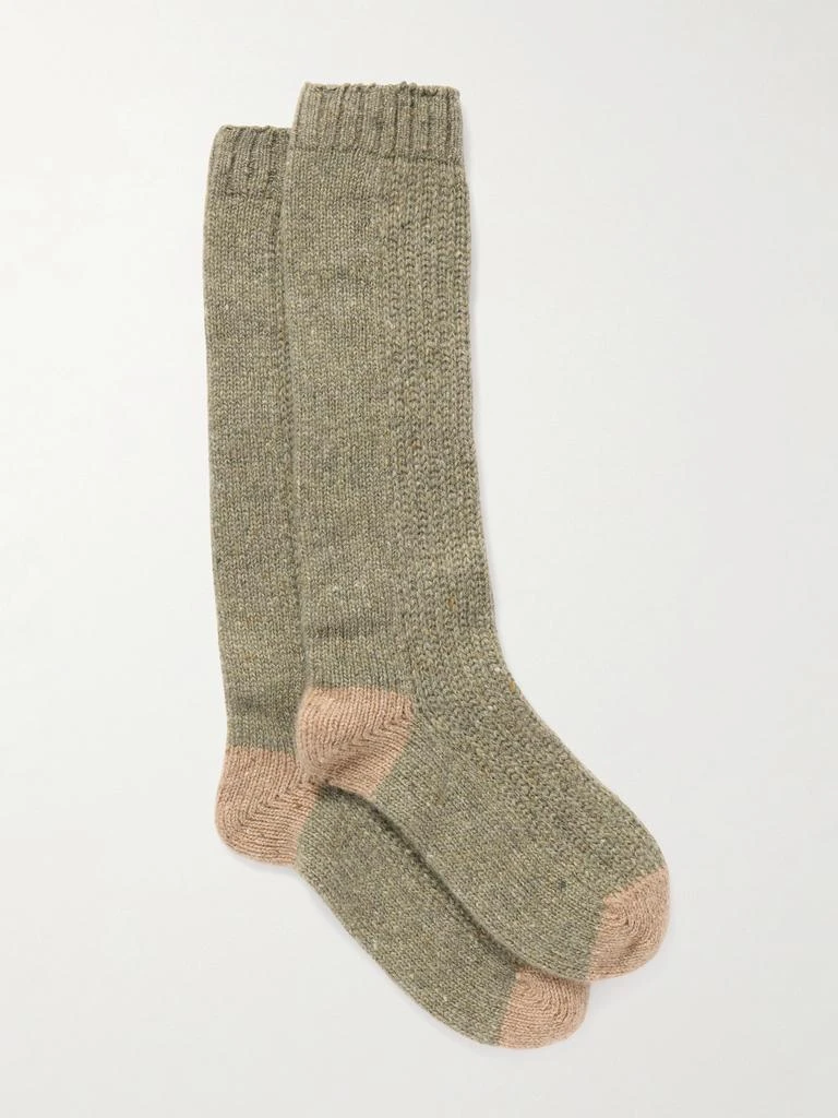 Johnstons of Elgin 罗纹双色羊绒混纺袜子 1
