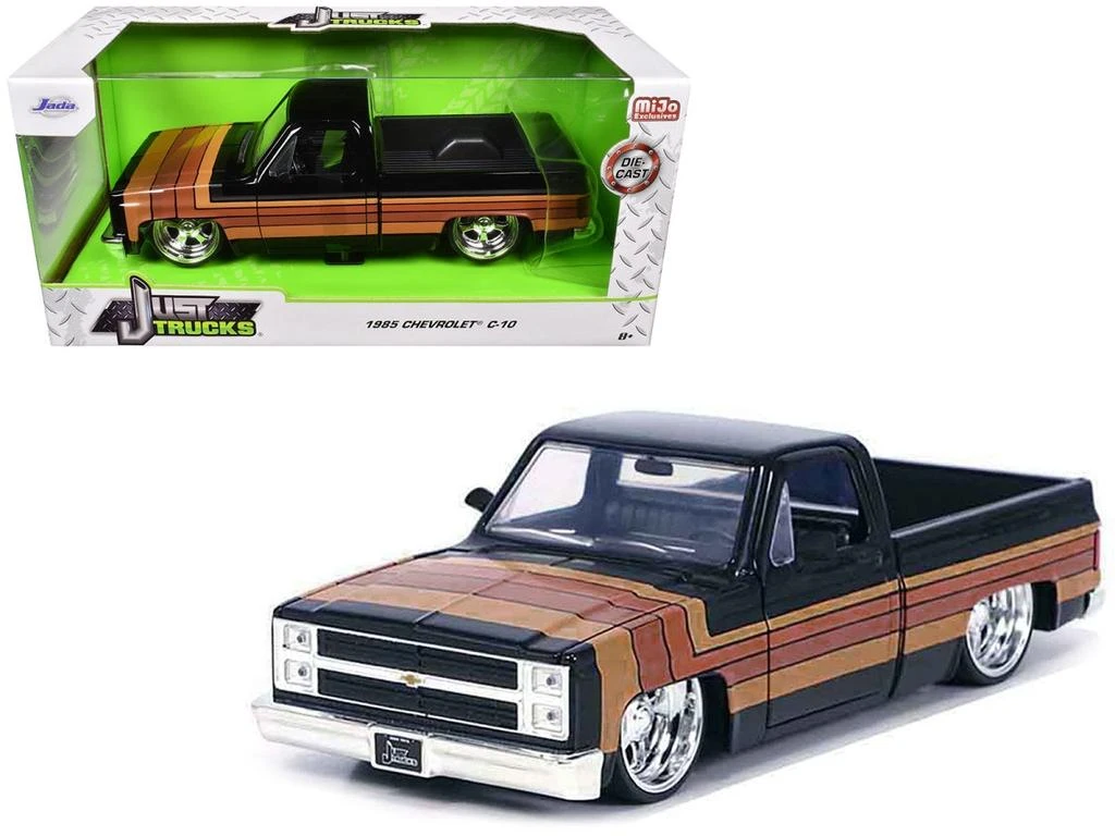 Jada Toys Jada  1-24 Just Trucks Series Diecast Model Car for 1985 Chevrolet C-10 Pickup Truck - Black with Stripes & Paradox Wheels 2