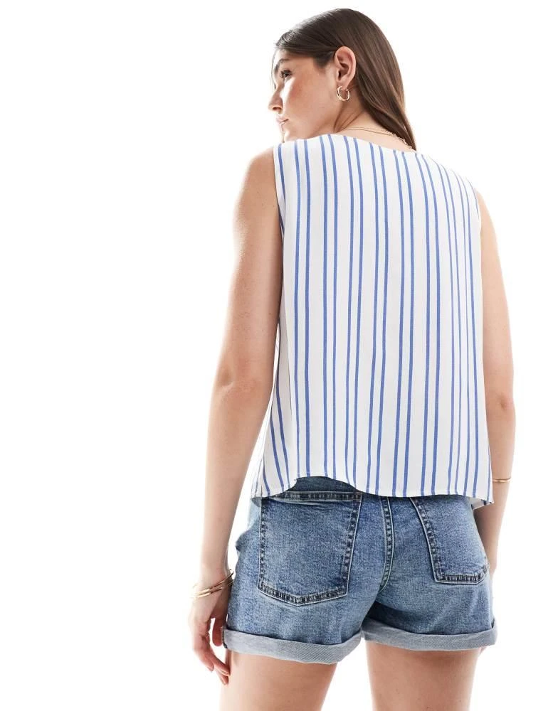 ASOS ASOS DESIGN linen look waistcoat in blue & white stripe 4