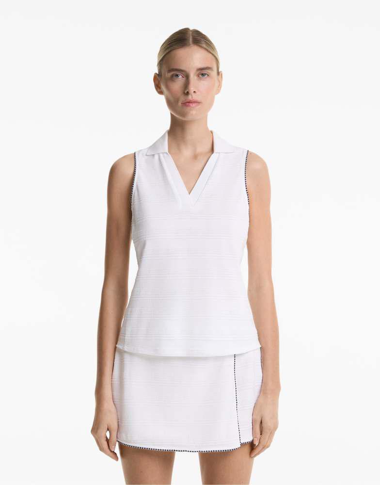 Oysho Oysho Jacquard sleeveless polo shirt in off-white