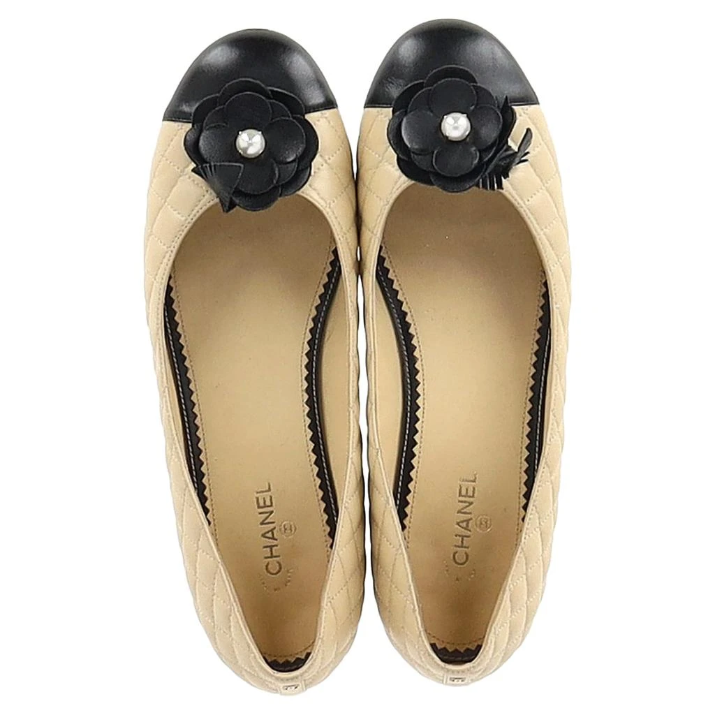 Chanel Flower-Embellished Quilted Ballet Flats in Nude Leather 3