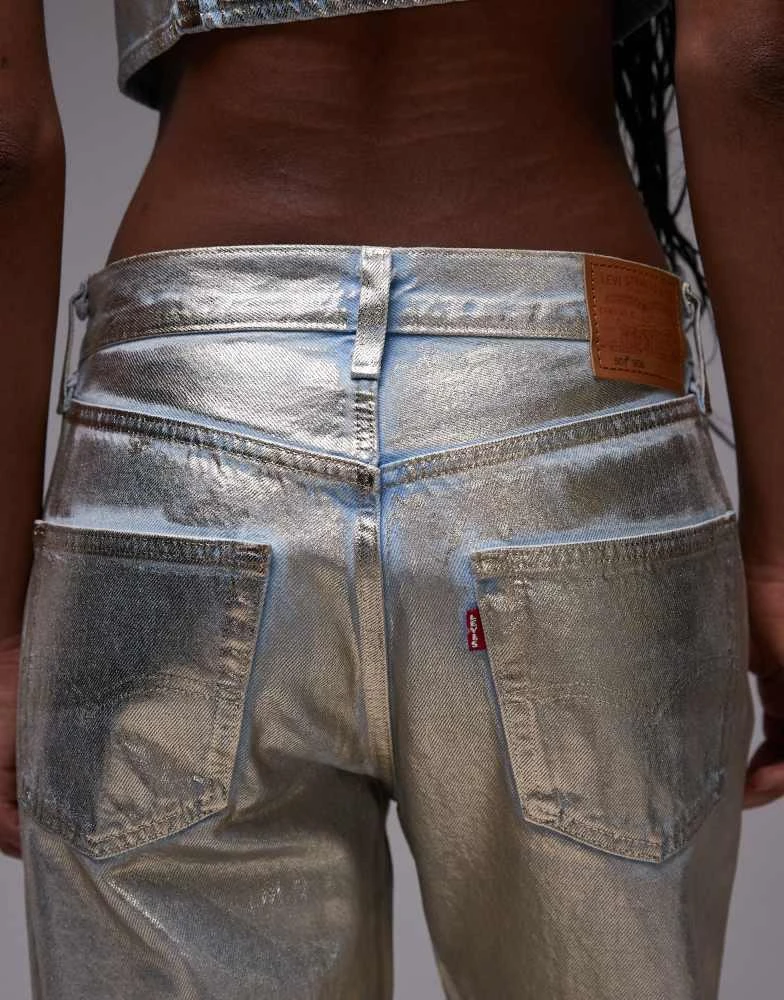 Levi's Levi's 501 90s ankle length metallic jeans in gold CO-ORD 4