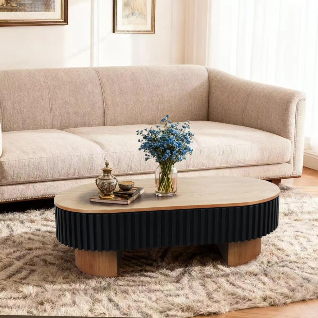 Streamdale Furniture Streamdale Elliptical coffee table with storage, Black + walnut