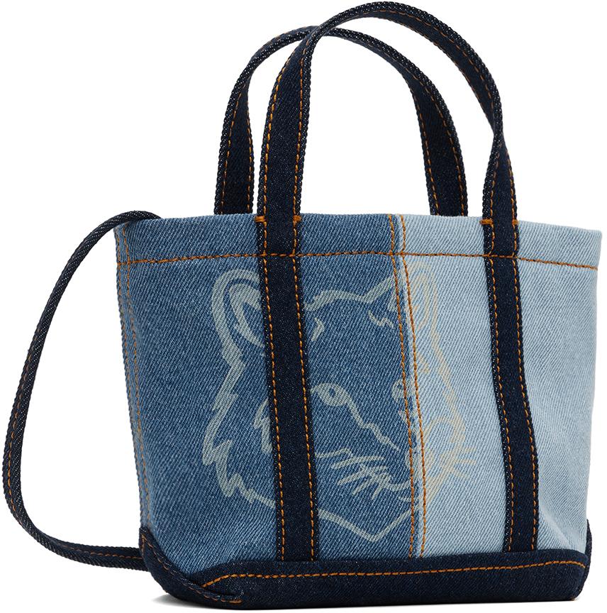 Maison Kitsuné Blue Fox Head Mini Denim Tote