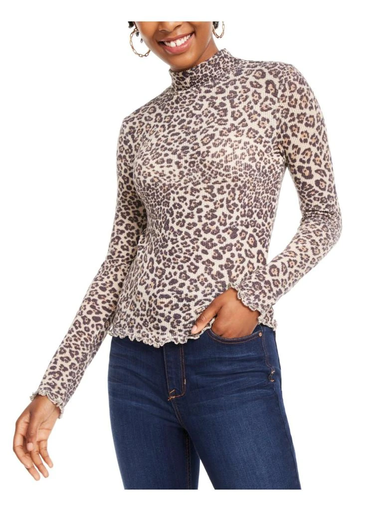 Planet Gold Juniors Womens Waffle Animal Print Pullover Top 4