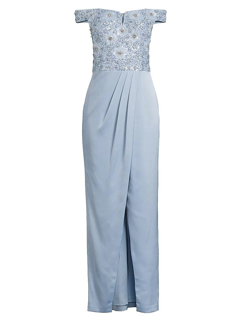 Aidan Mattox Beaded Off-the-Shoulder Column Gown 1