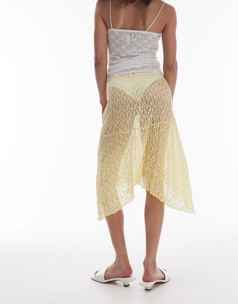 Topshop Topshop jersey hanky hem 90s length lace skirt in yellow 3