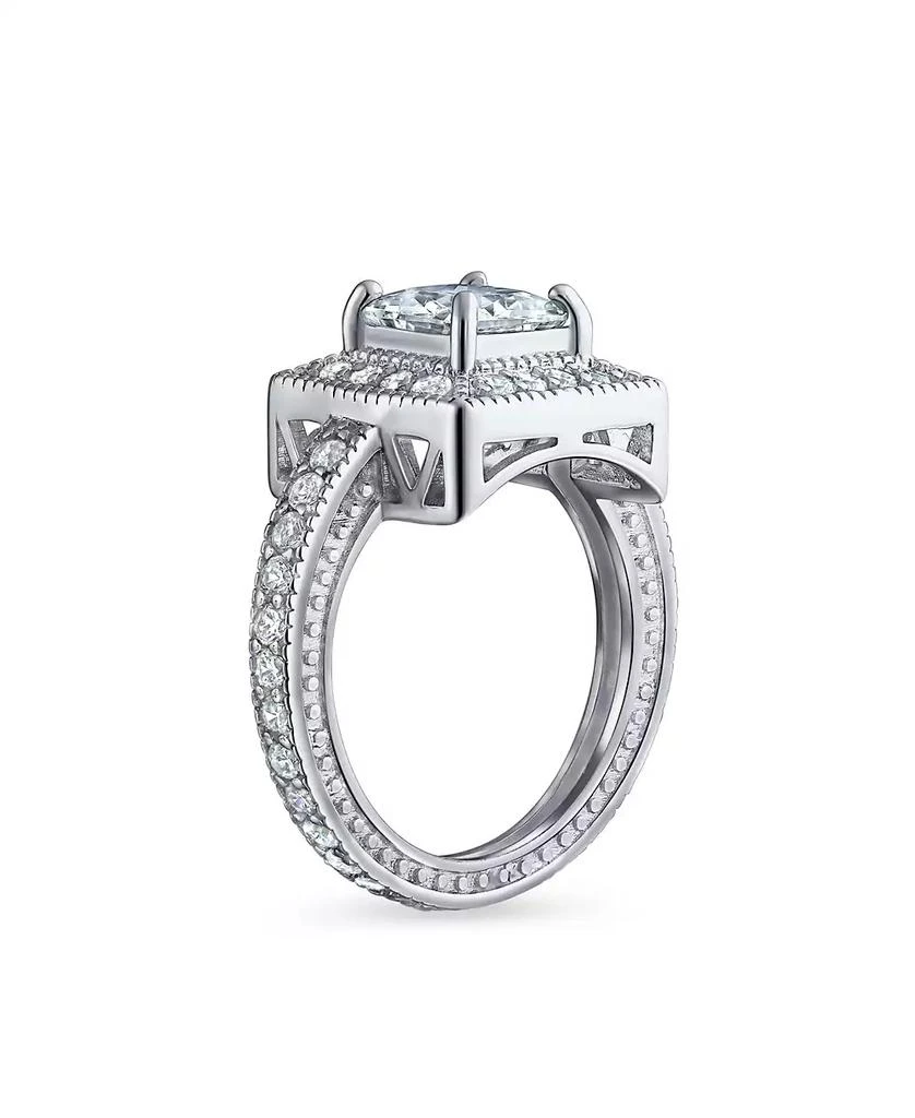 Bling Jewelry 2CT Art Deco Style Cubic Zirconia Milgrain Princess Cut Square Halo CZ Promise Ring With Eternity Band Sterling Silver 2