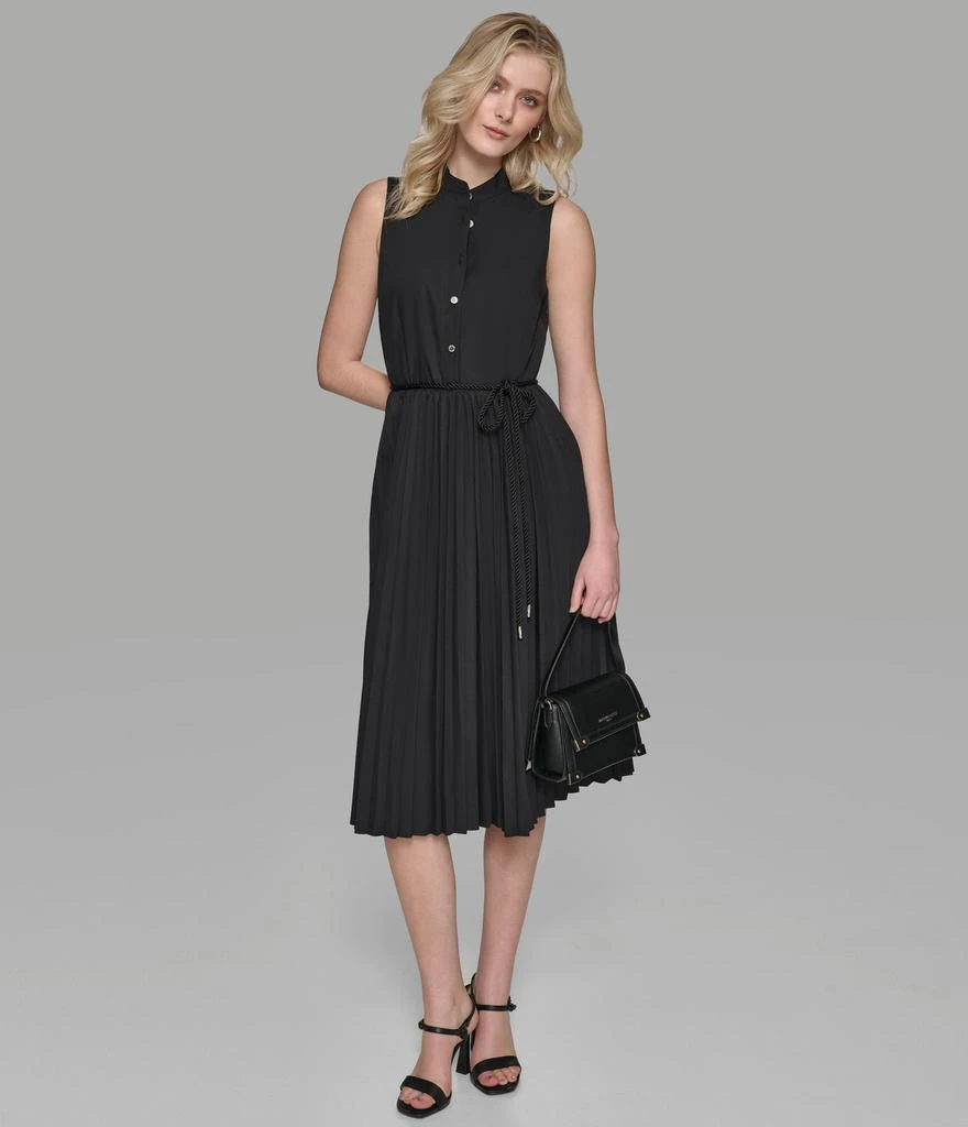 Karl Lagerfeld Paris SLEEVELESS PLEATED POPLIN MIDI SHIRT DRESS 6
