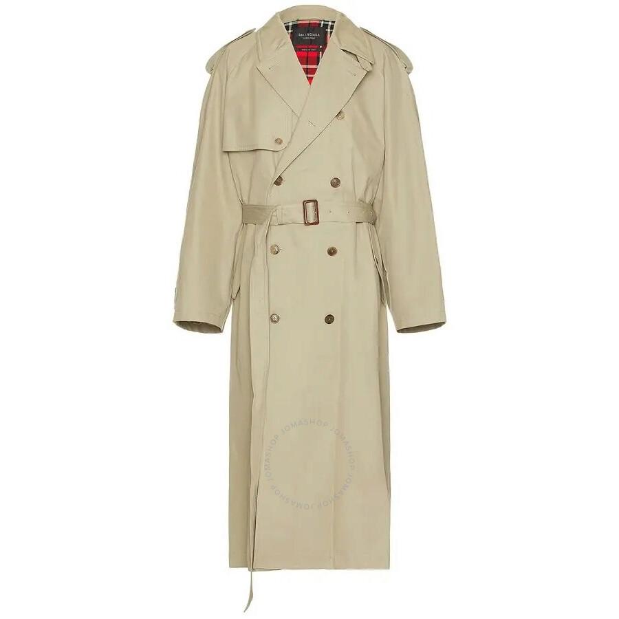 Balenciaga Men's Military Beige Belted Maxi Trench Coat