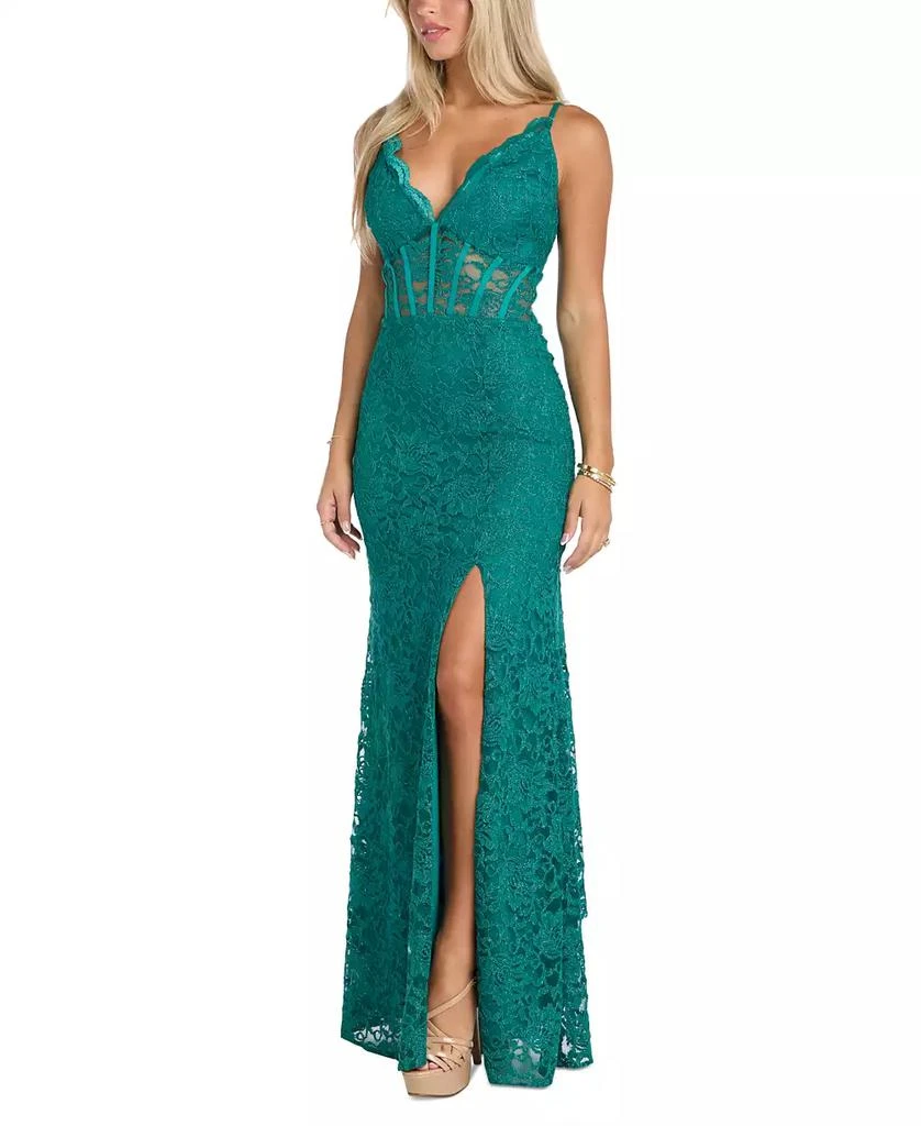 Morgan & Company Juniors' Glitter Scallop Lace Corset Gown 5