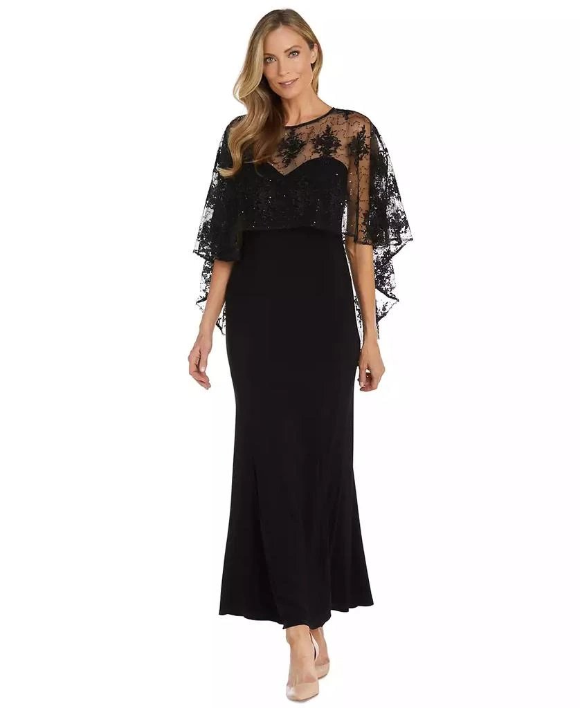 R & M Richards Women's Embellished-Capelet Gown 1