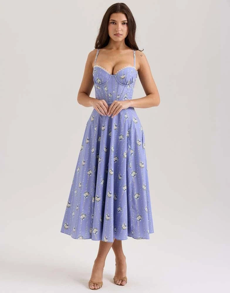 House of CB Steffani stretch cotton midi sundress in blue daisy print  On  Sale Now with Up to 50% Off | Discover Exclusive Deals & Savings at  BeyondStyle  Authentic House