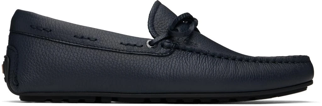 Hugo Boss Navy Grained Leather Driver Sole Loafers  display picture 3