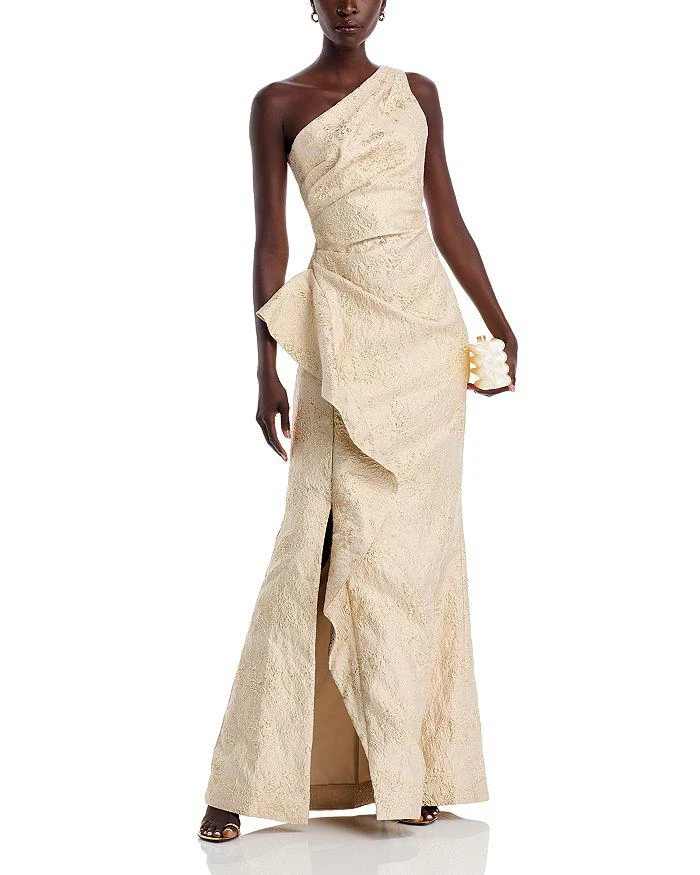 Teri Jon Metallic Jacquard One Shoulder Gown 3