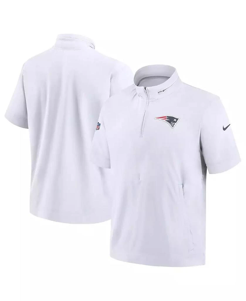 NIKE Men's White New England Patriots Sideline Coach Short Sleeve Hoodie Quarter-Zip Jacket 1