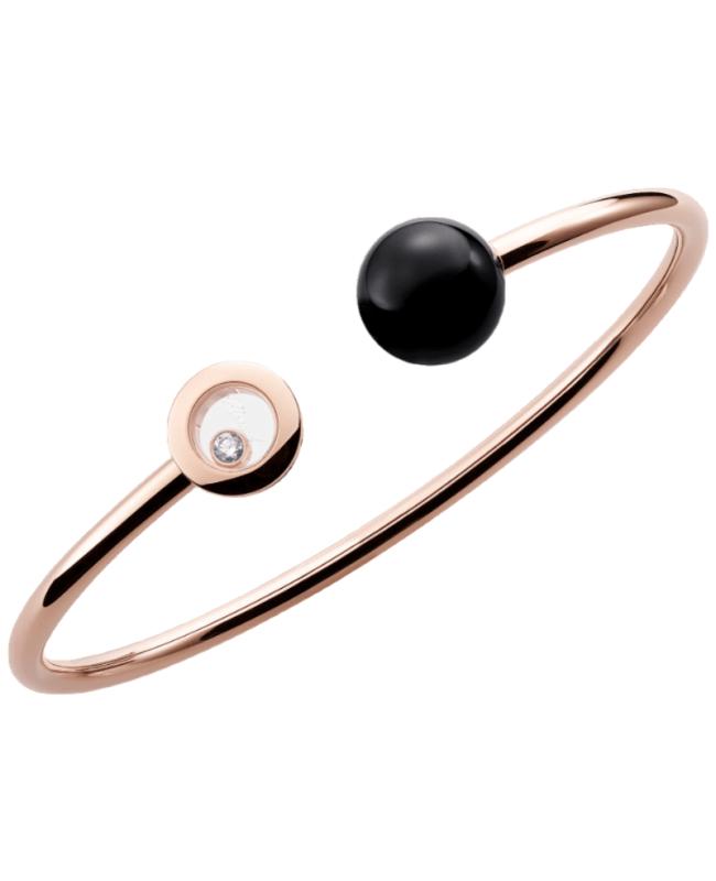 Chopard Bracelet 85A619-5202 Planet 18K Rose Gold, Diamond and Onyx Bangle Size M Women's Chopard Happy Diamonds