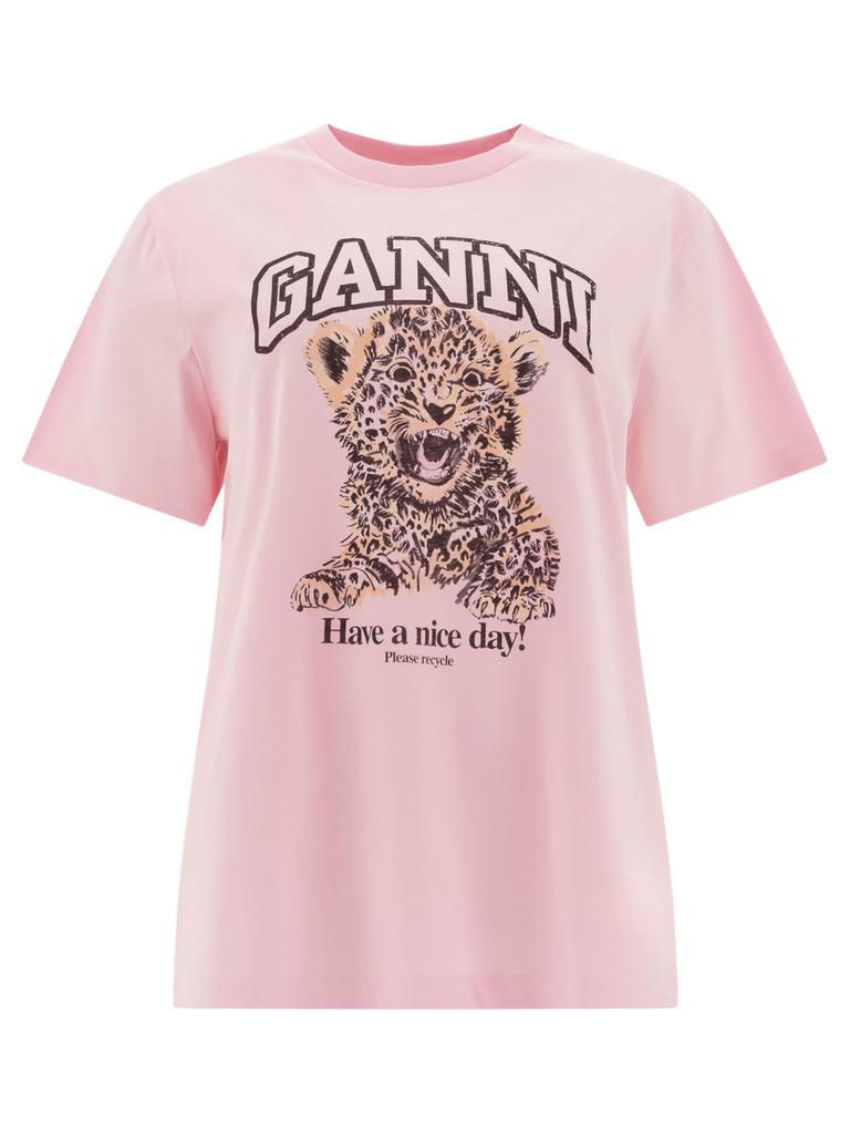 Shop Ganni Basic Jersey Leopard Relaxed T-Shirt on Sale at