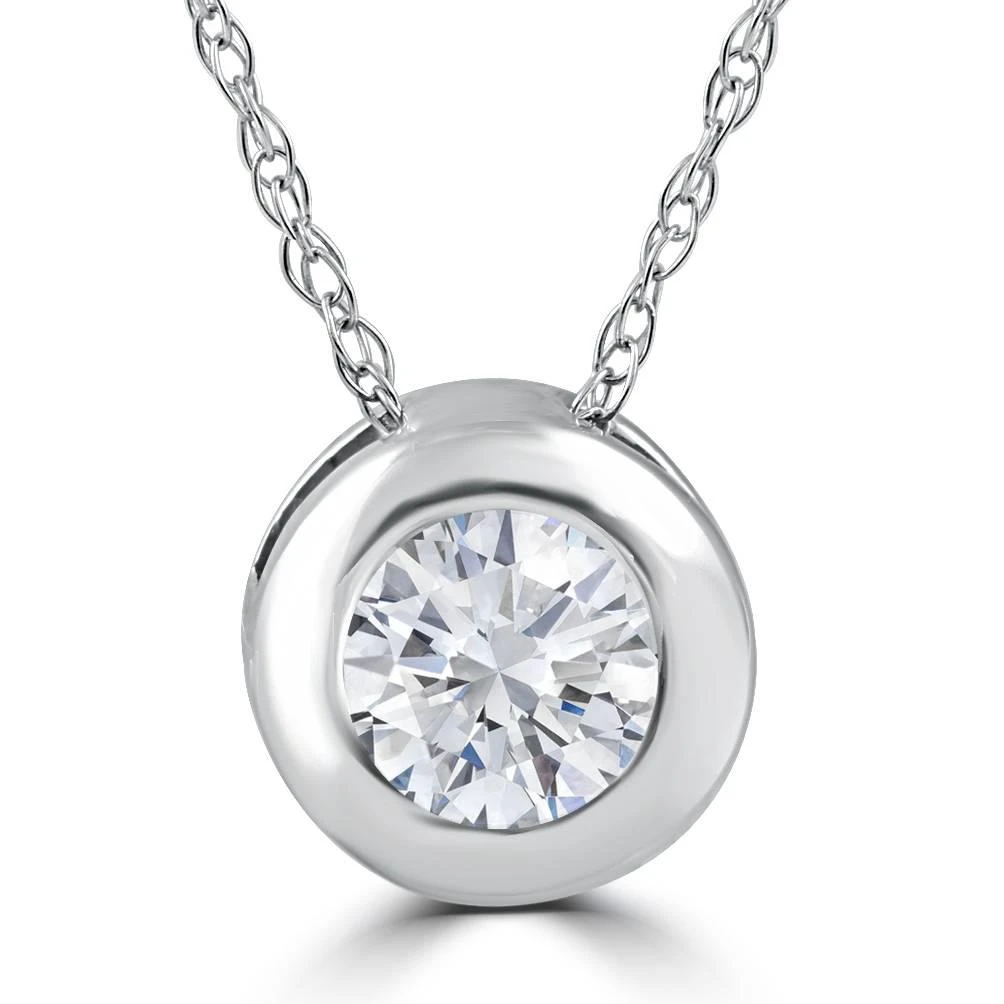 Pompeii3 1/4 Ct Diamond Solitaire Bezel Pendant in 14k White, Rose, Or Yellow Gold 1