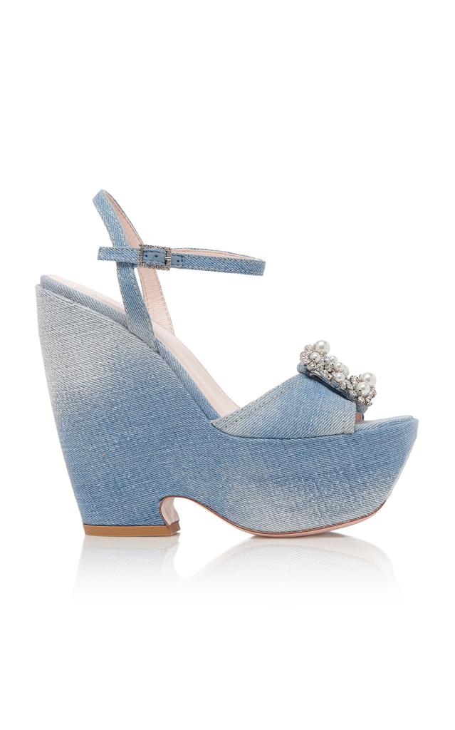 Roger Vivier Roger Vivier - Flower Denim Platform Sandals - Blue - IT 39 - Moda Operandi